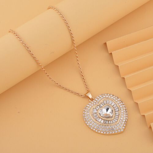 Weißer Kristall-Herz-Anhänger mit Kette in Goldton image number 1
