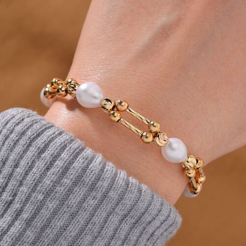 Weiße Süßwasser Perle Armband ca. 18 cm + 5 cm Extender, Standard gelb vergoldet image number 1