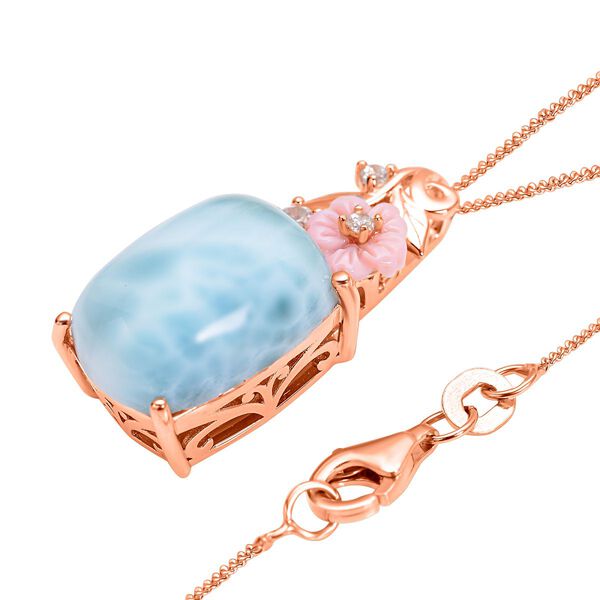 Jardin Kollektion - Larimar und rosa Perlmutt-Anh&auml;nger mit Kette, 925 Silber ros&eacute;vergoldet ca. 10,39 ct image number 4