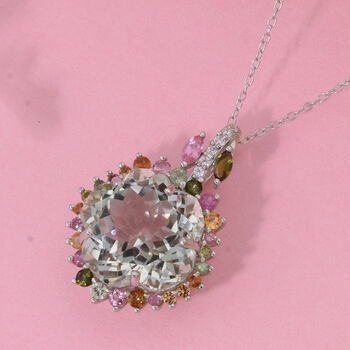 AA Prasiolith, Multi-Turmalin und Zirkon Anh&auml;nger mit 50cm Kette - 11,17 ct.