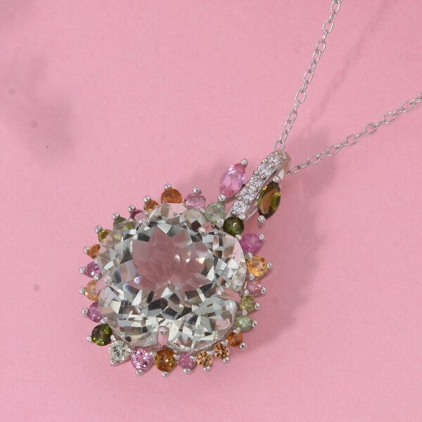 AA Prasiolith, Multi-Turmalin und Zirkon Anh&auml;nger mit 50cm Kette - 11,17 ct. image number 2