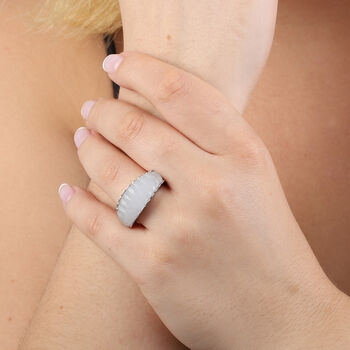 Wei&szlig;e Jade Ring 925 Silber Rhodium-&Uuml;berzug