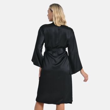 LA MAREY Kimono mit G&uuml;rtel aus 100% Maulbeerseide, Schwarz, Einheitsgr&ouml;&szlig;e