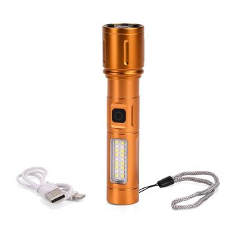 LIVMORE 6 in 1 LED-Taschenlampen aus Metall mit SOS Funktion, wiederaufladbar, 14x3,5 cm, Gold