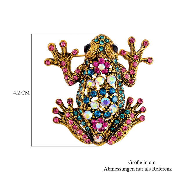 Mehrfarbiger Kristall Brosche,  Antikes Gold, Frosch image number 4