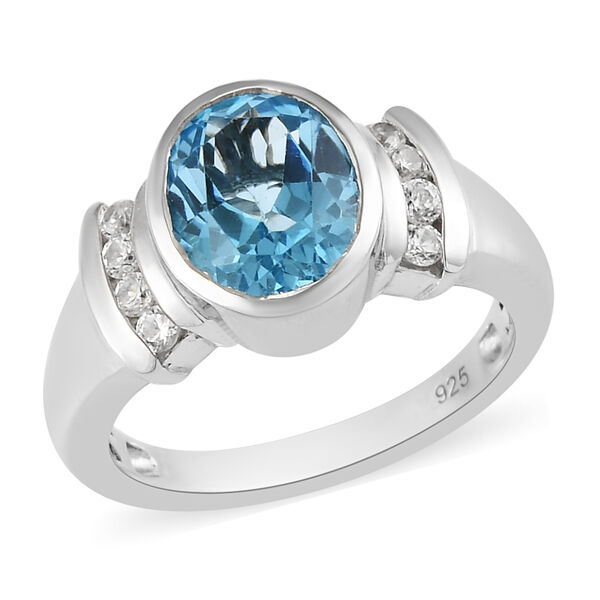 Schweizer Blautopas und Zirkon Ring 925 Silber Platin-&Uuml;berzug image number 4