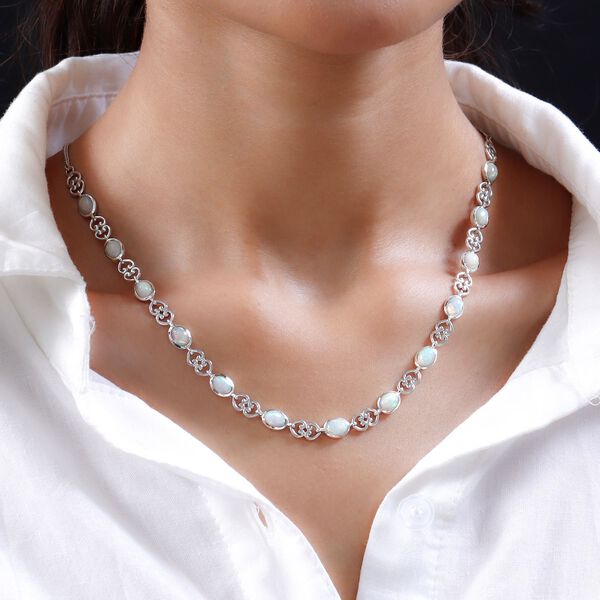 Natürliche, äthiopische Welo Opal-Halskette, ca. 45 cm, 925 Silber platiniert ca. 5.97 ct image number 2