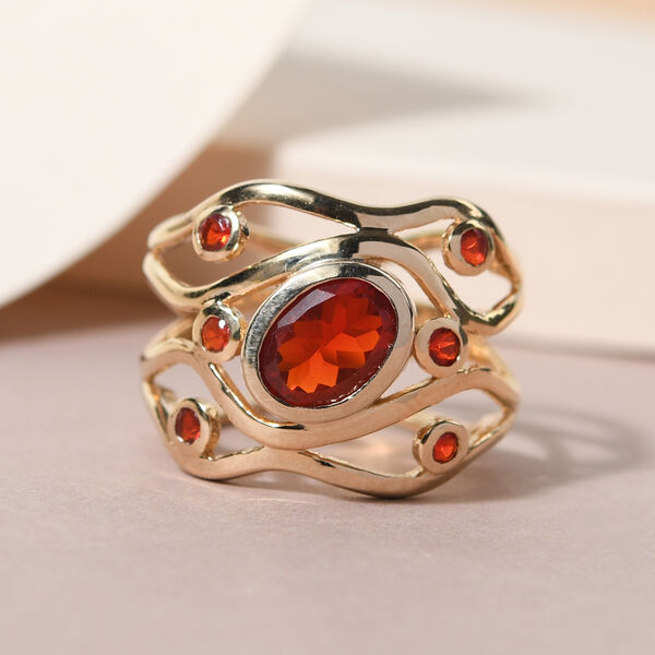 Mexikanischer Kirschfeuer Opal-Ring, 925 Silber Gelbgold Vermeil  ca. 1,02 ct image number 2