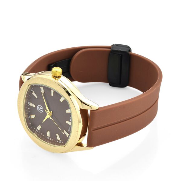 STRADA - Armbanduhr Legierung, goldfarben, Zifferblatt Braun-Hydraulic, 3 ATM wasserdicht image number 5