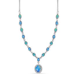 AA natürliche, äthiopische Welo Opal und Zirkon-Halskette, 45 cm - 7,59 ct.
