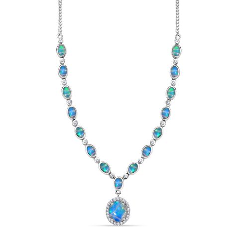 AA natürliche, äthiopische Welo Opal und Zirkon-Halskette, 45 cm - 7,59 ct. image number 0