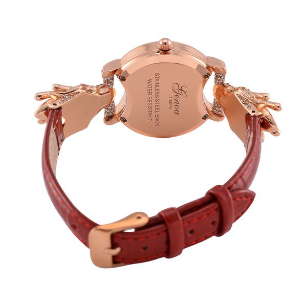 GENOA TIME V2 Kristall Uhr mit japanischem Miyota-Uhrwerk und rotem Lederarmband in Roségoldton, 24cm image number 6