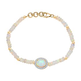 D'Joy AA Natürlicher, äthiopischer Welo Opal Armband ca. 18 cm 925 Silber 750 Gelbgold Vermeil ca. 14.92 ct