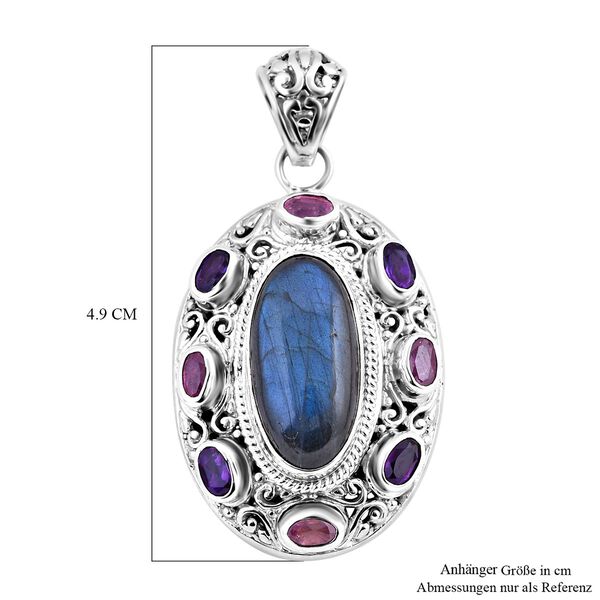 Labradorit, Ilakaka Rosa Saphir (Fissure gef&uuml;llt) Anh&auml;nger 925 Silber ca. 11.40 ct image number 5