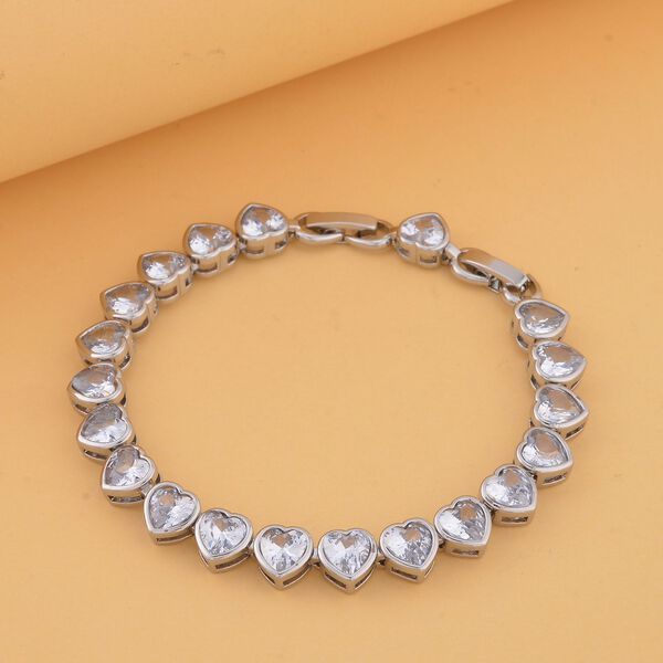 Weißes Zirkonia-Herz-Armband, 19 cm - 10 ct. image number 1
