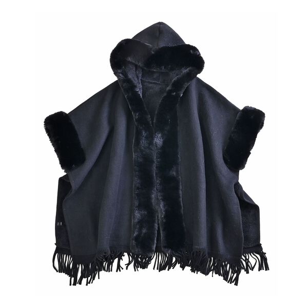 Winter- und Herbst-Poncho aus Kunstfell, Achwarz