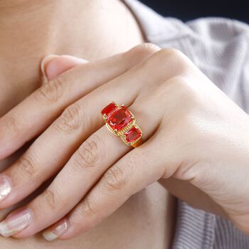 Padparadscha Quarz Triplette Ring 925 Silber 750 Gelbgold Vermeil (Gr&ouml;&szlig;e 17.00) ca. 5,83 ct