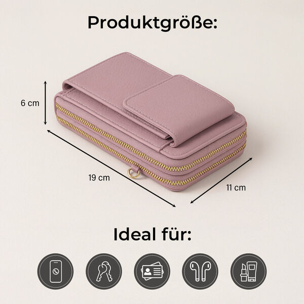 Crossbody-Handytasche mit RFID-Schutz und gemustertem Trageriemen, 19x6x11 cm, Rosa image number 5