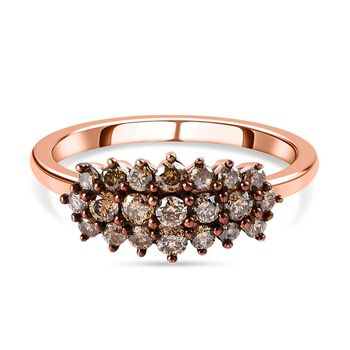 Nat&uuml;rlicher Champagner Diamant Ring, 925 Silber Ros&eacute;gold Vermeil (Gr&ouml;&szlig;e 19.00) ca. 0.50 ct