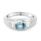 Kambodschanischer blauer Zirkon und weißer Zirkon Solitär Ring  925 Silber platiniert (Größe 20.00) ca. 2,19 ct