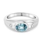 Kambodschanischer blauer Zirkon und weißer Zirkon Solitär Ring  925 Silber Platin-Überzug image number 0