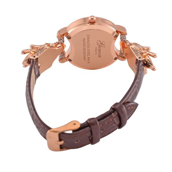 GENOA TIME V2 Kristall Uhr mit japanischem Miyota-Uhrwerk und braunem Lederarmband in Roségoldton, 24cm image number 6