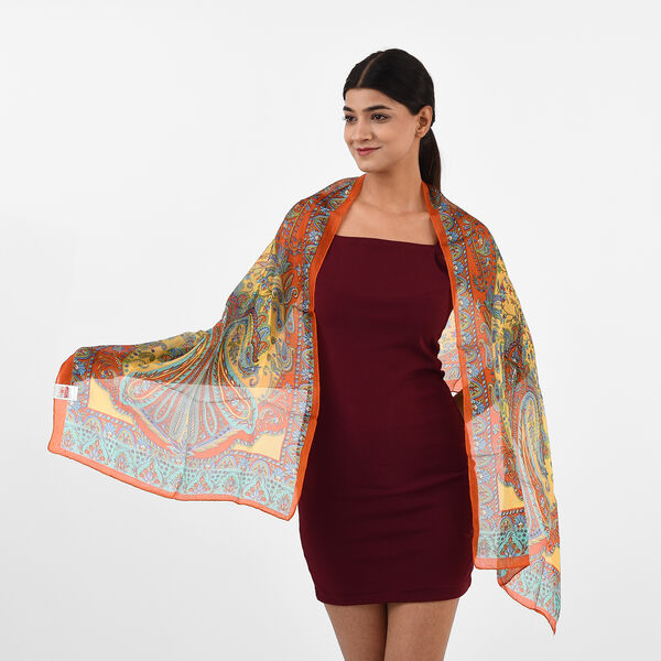 100% Natur Seide, Designer Schal, 50x160 cm, Dunkelrot image number 2