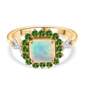 Opal Radiance - D joy Natürlicher, äthiopischer Welo Opal, Natürlicher Chromdiopsid Starlit Ring, 925 Silber 750 Gelbgold Vermeil (Größe 17.00) ca. 1,73 ct