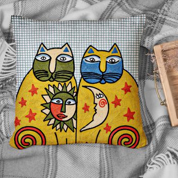 Besticktes Kissenbezug, Katzenpaar, Sonne und Mond