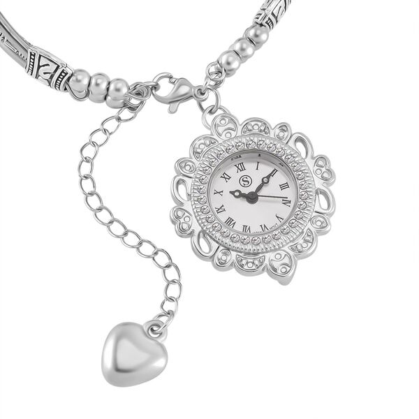 STRADA - Gelbes Tigerauge verstellbare Perlenarmbanduhr mit Legierungsgehäuse und japanischem Uhrwerk, 17-21 cm, Reiner Edelstahl image number 3