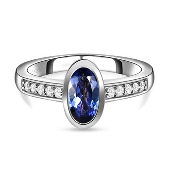 AA Tansanit und wei&szlig;er Zirkon-Ring, 925 Silber platiniert  ca. 0,74 ct