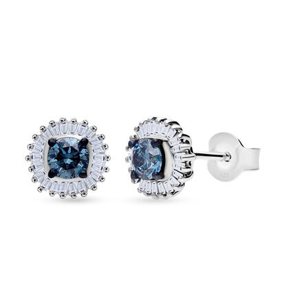 LUXURIANT DIAMOND -Lab Grown Blauer Diamant SI-GH, Lab Grown Diamant SI-GH SGL zertifiziert Ohrringe 925 Silber rhodiniert ca. 1,00 ct