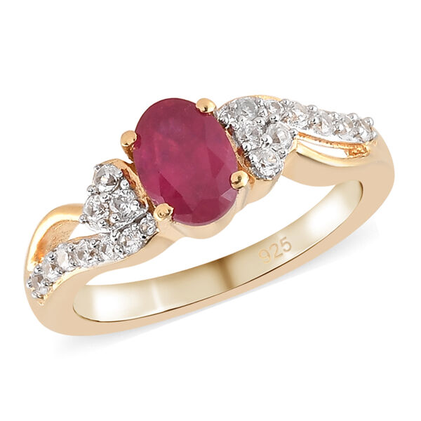 Afrikanischer Rubin und Zirkon-Ring, (Fissure gefüllt), 925 Silber vergoldet image number 5