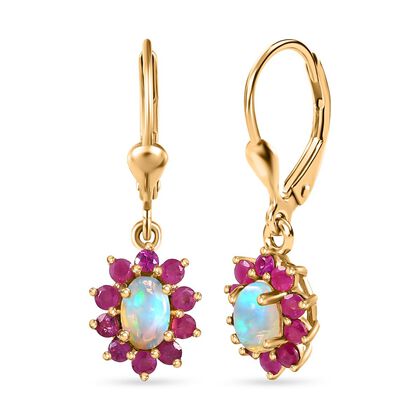 AA Nat&uuml;rlicher, &auml;thiopischer Welo Opal, Afrikanischer Rubin (Fissure gef&uuml;llt) Ohrringe 925 Silber vergoldet ca. 1,91 ct.