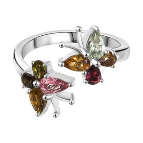 D joy Mehrfarbiger-Turmalin Ring, 925 Silber platiniert (Größe 20.00) ca. 1.18 ct