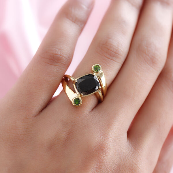 Elite Shungit und Nat&uuml;rlicher Chromdiopsid Bypass Ring 925 Silber vergoldet image number 3