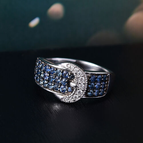 Ceylon-Saphir, Moissanit Ring 925 Silber rhodiniert (Größe 17.00) ca. 0,94 ct image number 1