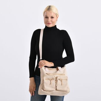 Crossbody-Schultertasche mit Mehrfachf&auml;chern, 31x30x14cm, Beige