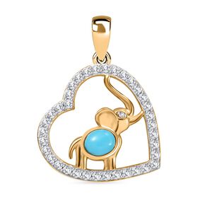 Sleeping Beauty Türkis, Weißer Zirkon Anhänger 925 Silber 750 Gelbgold Vermeil ca. 1.14 ct