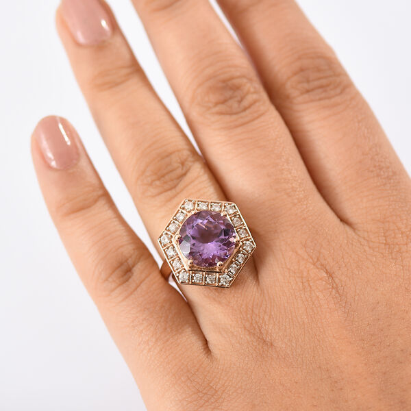 Zeitlose Art Kollektion - AA Rose De France Amethyst, Wei&szlig;er Zirkon Ring 925 Silber 750 ros&eacute;vergoldet (Gr&ouml;&szlig;e 18.00) ca. 7.18 ct image number 3