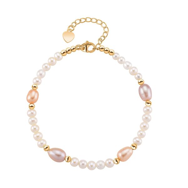 AAA Mehrfarbige S&uuml;&szlig;wasser Perle Armband ca. 18cm + 2.5cm Extender, Nickelfreies Messing gelb vergoldet