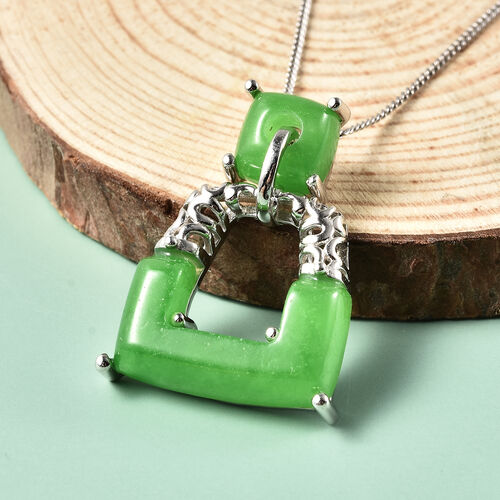 Grüne Jade Anhänger mit Kette ca. 45 cm 925 Silber rhodiniert 7,24 ct image number 1