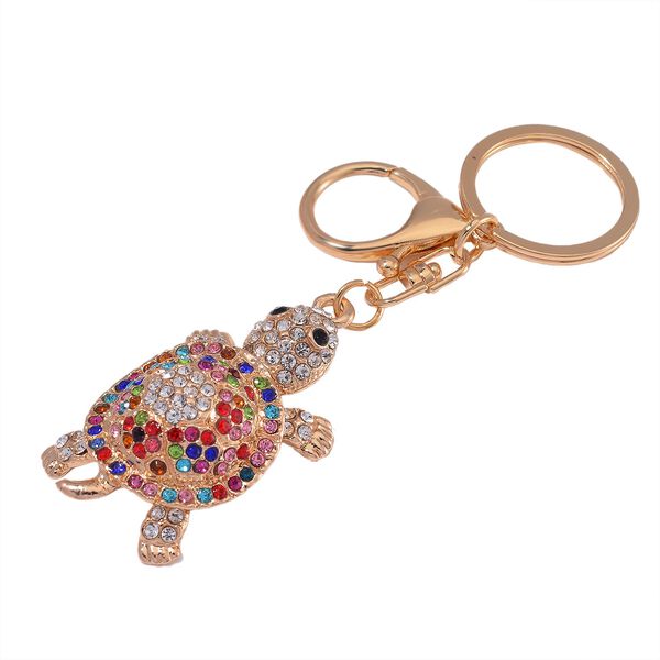 2er Set - Mehrfarbiger Kristall, Schildkr&ouml;te-Set: Schl&uuml;sselanh&auml;nger und Spiegel, emailliert, goldfarben image number 6