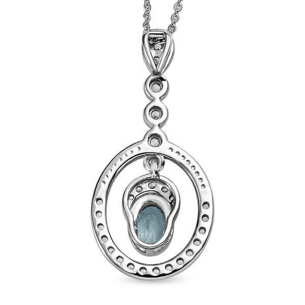 Espirito Santo Aquamarin und wei&szlig;er Zirkon Anh&auml;nger mit Kette , 925 Silber platiniert ca. 1.31 ct image number 5