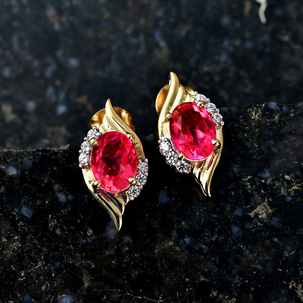 D'Joy Sunset Quarz Triplette, Wei&szlig;er Zirkon Ohrringe 925 Silber 750 Gelb Vergoldet ca. 3.29 ct image number 1