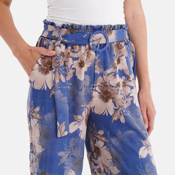 Weit geschnittene Hose, Blumenmuster, 99&times;35,5cm, Blau image number 5