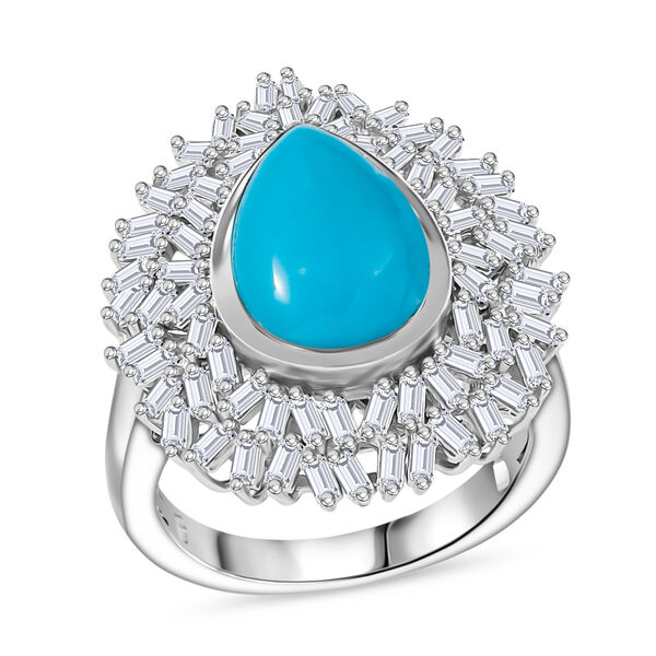 D joy Sleeping Beauty Türkis, Moissanit Ring 925 Silber rhodiniert (Größe 19.00) ca. 4.76 ct image number 4