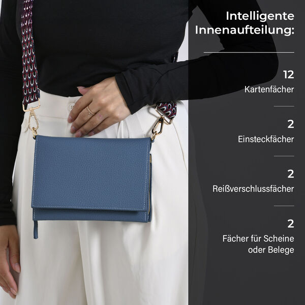 Crossbody-Tasche mit Überschlag, Gliederriemen und RFID-Schutz, 20x4x14 cm, Blau image number 4