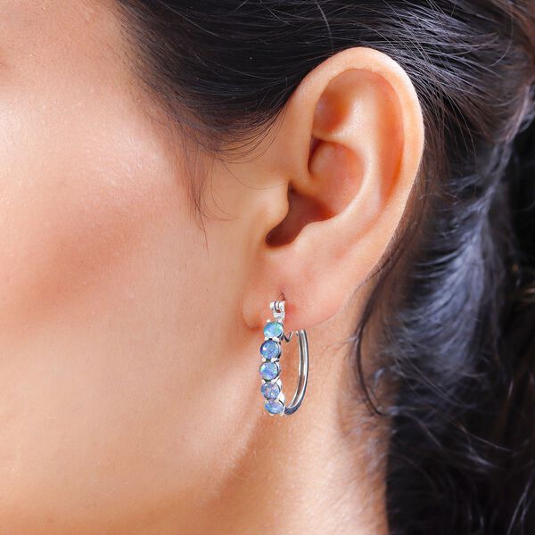 Boulder Opal Triplett Creolen, 925 Silber platiniert, 2,35 ct. image number 2