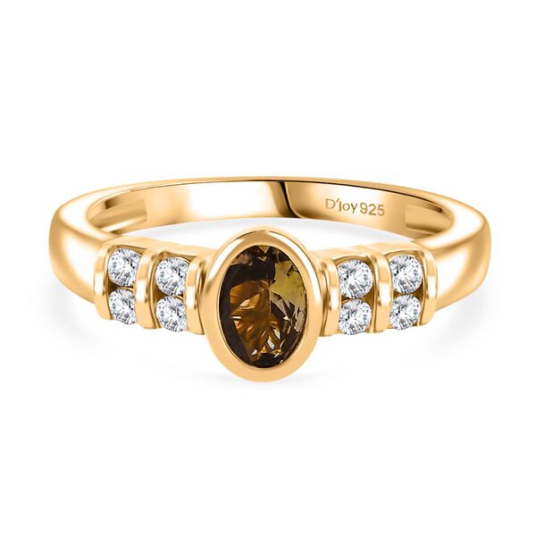 D'Joy AA Natürlicher goldener Tansanit, Weißer Zirkon Ring 925 Silber 750 Gelb Vergoldet (Größe 18.00) (10-15 Werktage Lieferzeit) ca. 0.79 ct image number 0